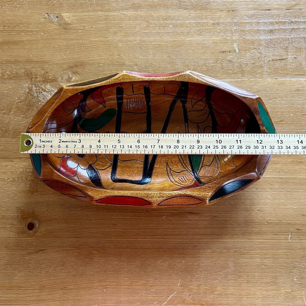 Vintage Hand Carved Wood Fruit Bowl Painted‎ Floral Folk Art Decorative - Picture 9 of 9